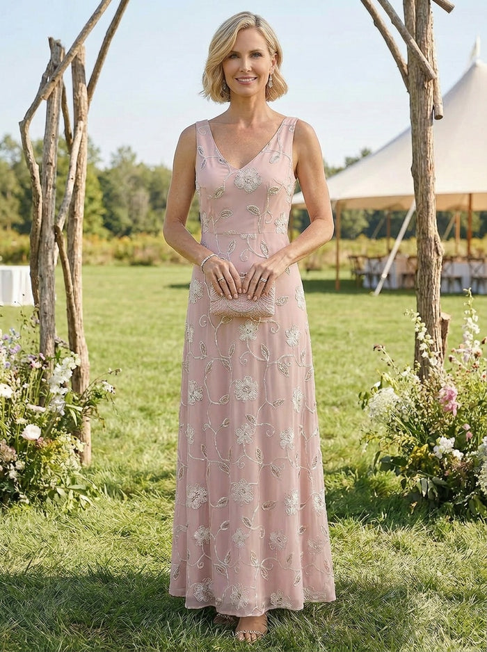 A-Line V Neck Floral 2 Piece Mother of the Bride Dresses