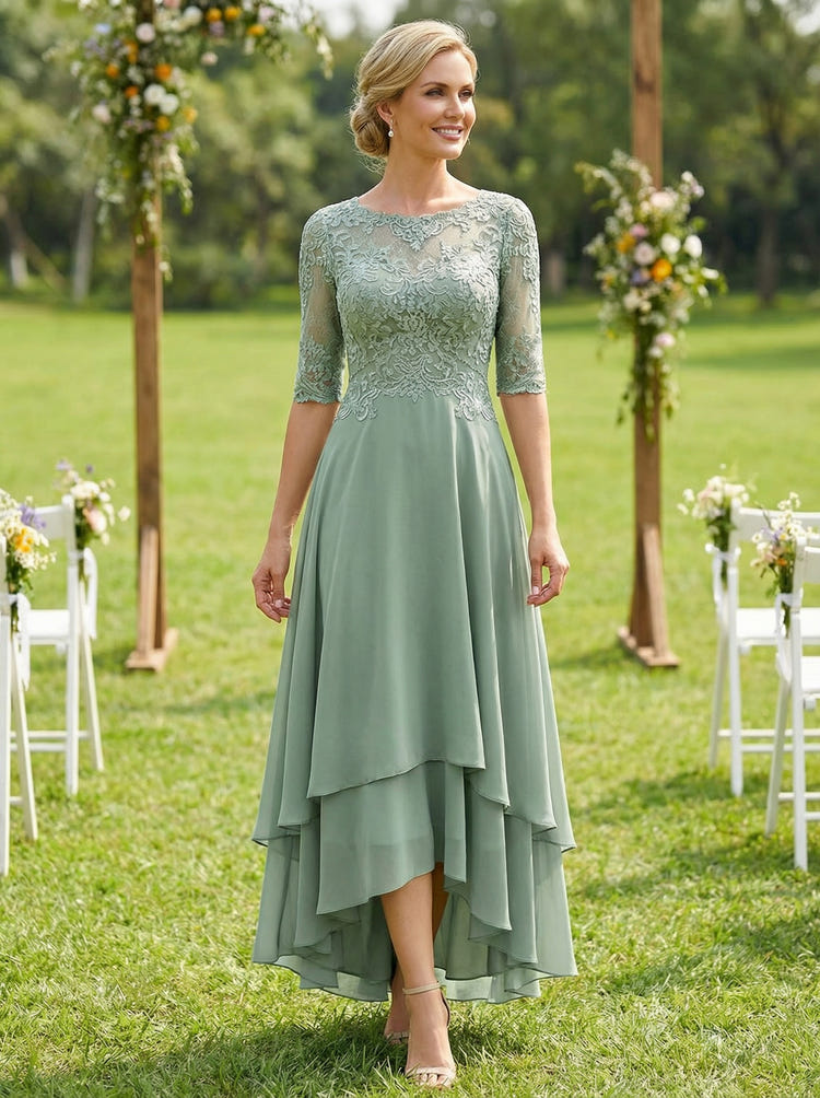 Chiffon A-Line Crew Neck Lace Applique  Mother of the Bride Dresses