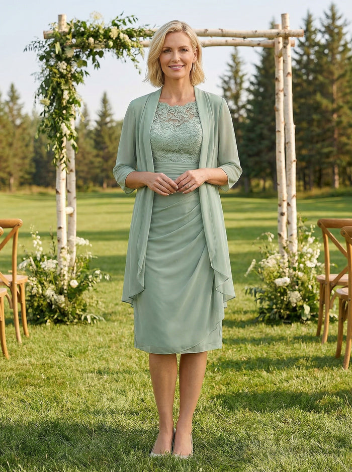 Chiffon Lace Applique 2 Pieces Mother of the Bride Dresses with Jacket