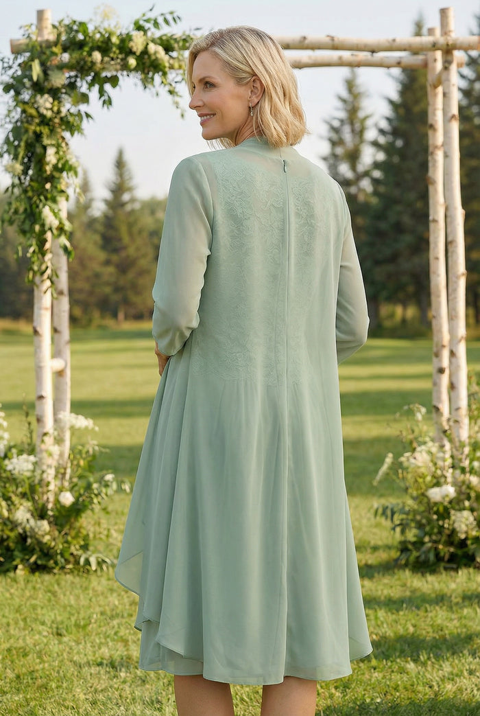 Chiffon Lace Applique 2 Pieces Mother of the Bride Dresses with Jacket