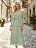 Chiffon Crew Neck 2 Pieces Mother of the Bride Dresses with Jacket