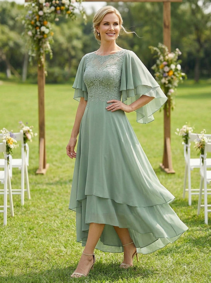 Chiffon A-Line Crew Neck Ruffles Mother of the Bride Dresses