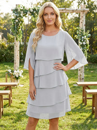Chiffon A-Line Crew Neck Tiered Mother of the Bride Dresses
