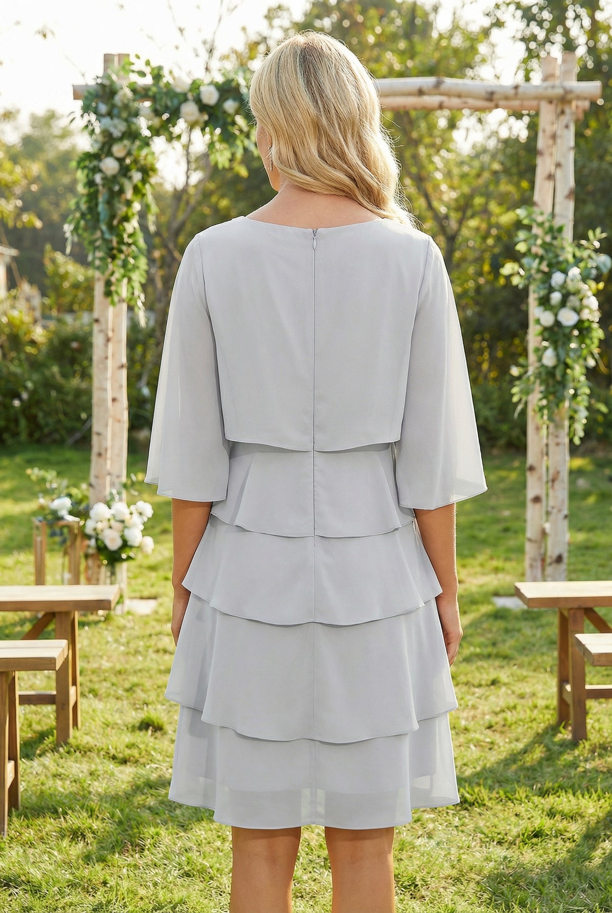 Chiffon A-Line Crew Neck Tiered Mother of the Bride Dresses