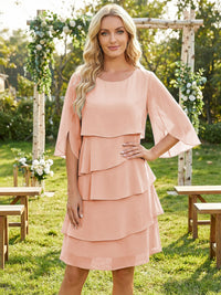 Chiffon A-Line Crew Neck Tiered Mother of the Bride Dresses
