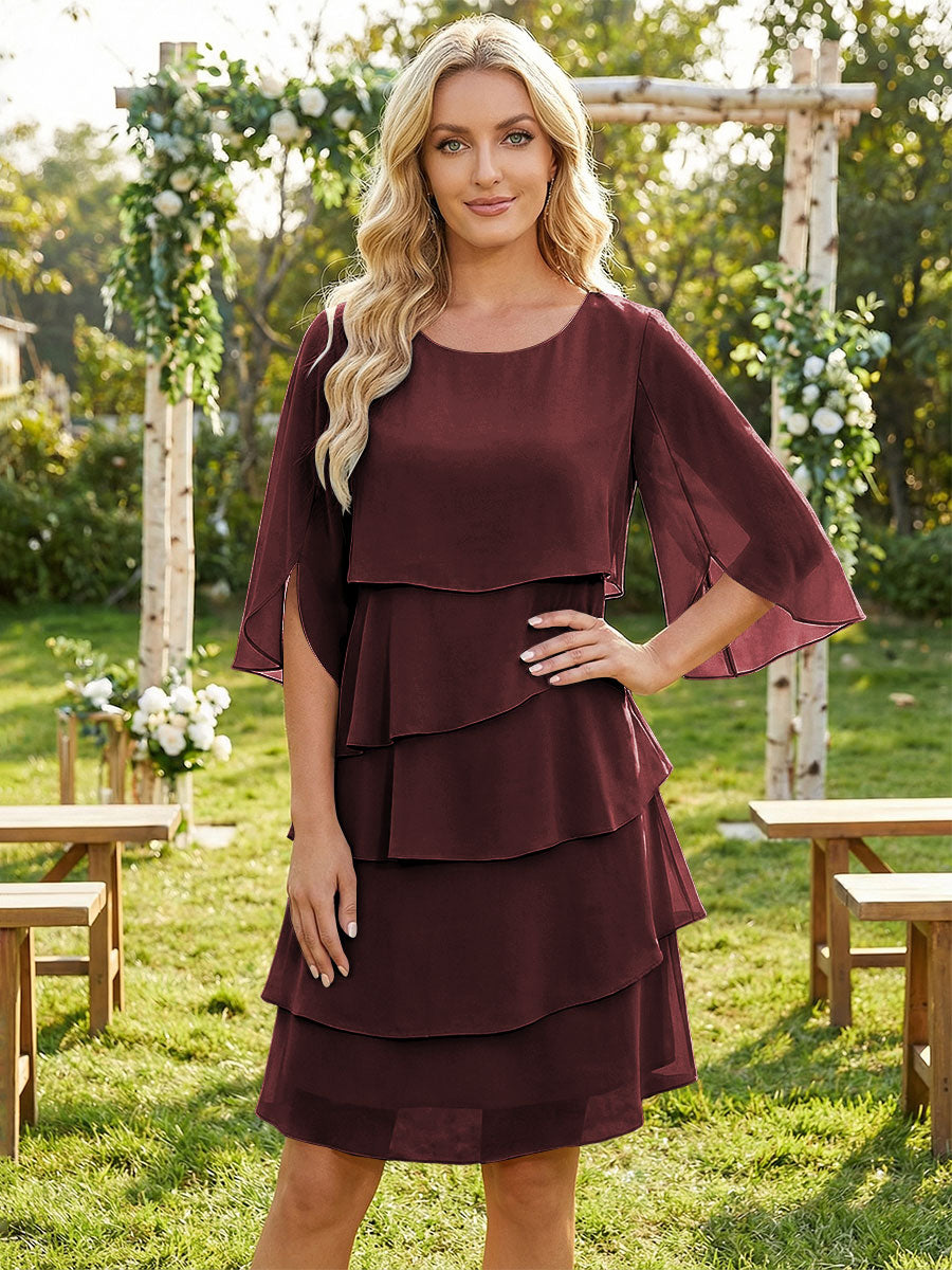 Chiffon A-Line Crew Neck Tiered Mother of the Bride Dresses
