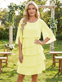 Chiffon A-Line Crew Neck Tiered Mother of the Bride Dresses
