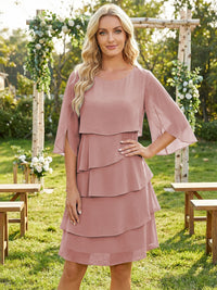 Chiffon A-Line Crew Neck Tiered Mother of the Bride Dresses