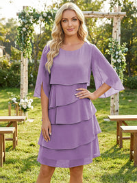 Chiffon A-Line Crew Neck Tiered Mother of the Bride Dresses
