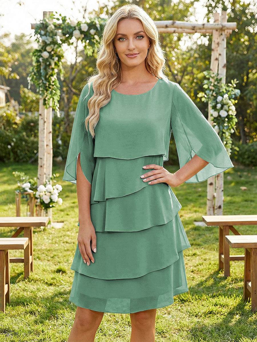 Chiffon A-Line Crew Neck Tiered Mother of the Bride Dresses