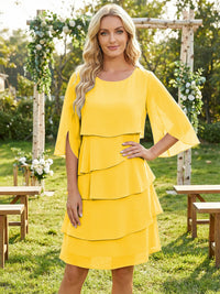 Chiffon A-Line Crew Neck Tiered Mother of the Bride Dresses