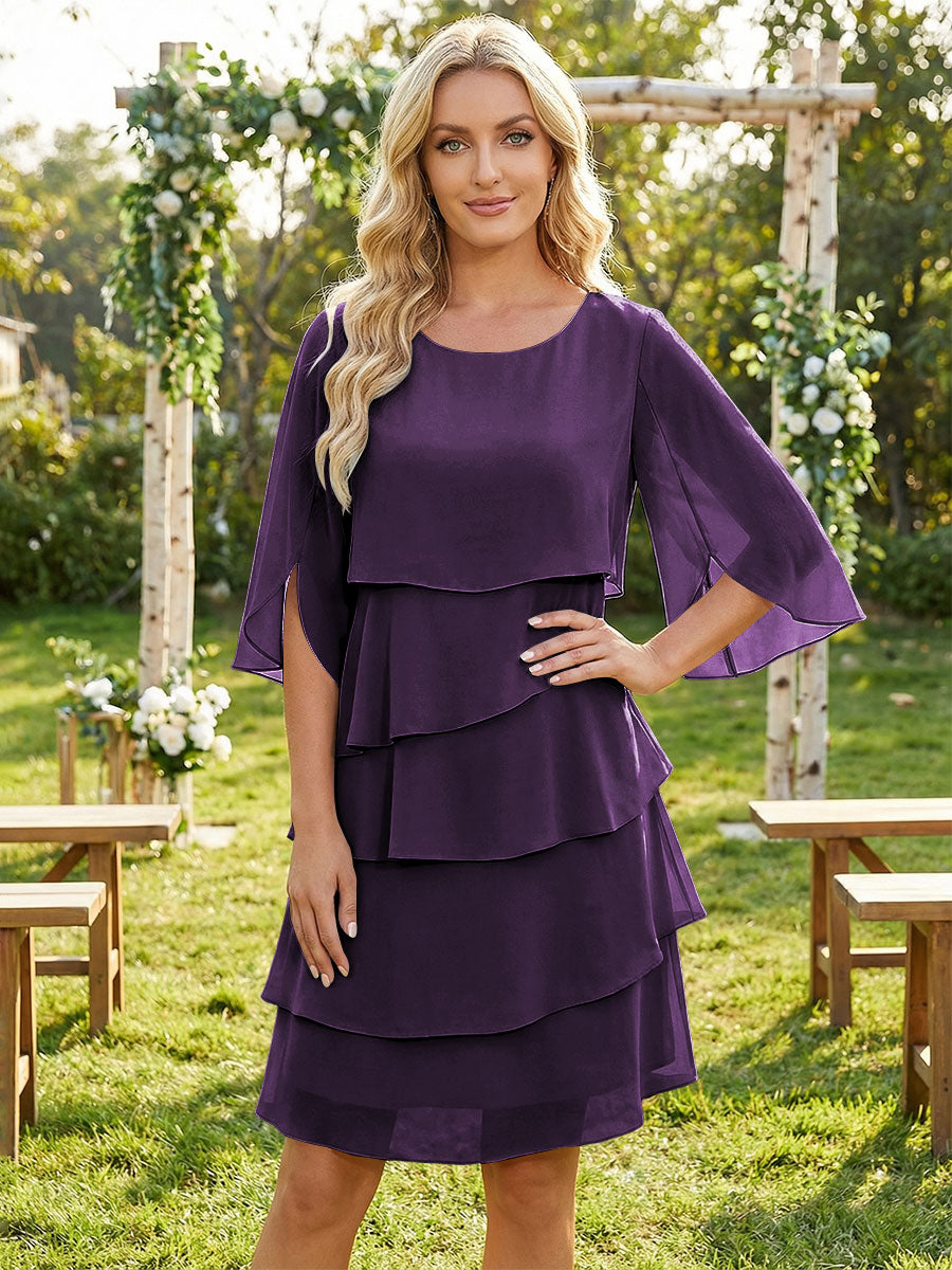 Chiffon A-Line Crew Neck Tiered Mother of the Bride Dresses