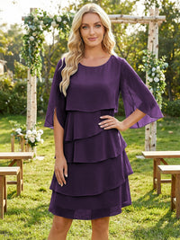 Chiffon A-Line Crew Neck Tiered Mother of the Bride Dresses