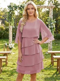Chiffon A-Line Crew Neck Tiered Mother of the Bride Dresses