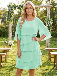 Chiffon A-Line Crew Neck Tiered Mother of the Bride Dresses