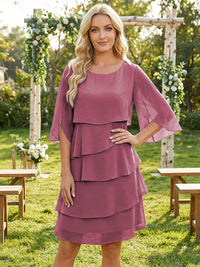 Chiffon A-Line Crew Neck Tiered Mother of the Bride Dresses