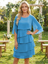 Chiffon A-Line Crew Neck Tiered Mother of the Bride Dresses
