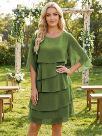 Chiffon A-Line Crew Neck Tiered Mother of the Bride Dresses