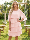 Chiffon A-Line Crew Neck Tiered Mother of the Bride Dresses