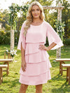 Chiffon A-Line Crew Neck Tiered Mother of the Bride Dresses