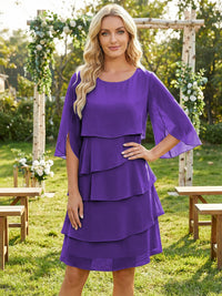 Chiffon A-Line Crew Neck Tiered Mother of the Bride Dresses