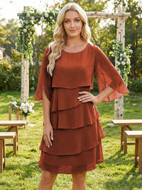 Chiffon A-Line Crew Neck Tiered Mother of the Bride Dresses