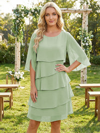 Chiffon A-Line Crew Neck Tiered Mother of the Bride Dresses