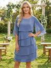 Chiffon A-Line Crew Neck Tiered Mother of the Bride Dresses