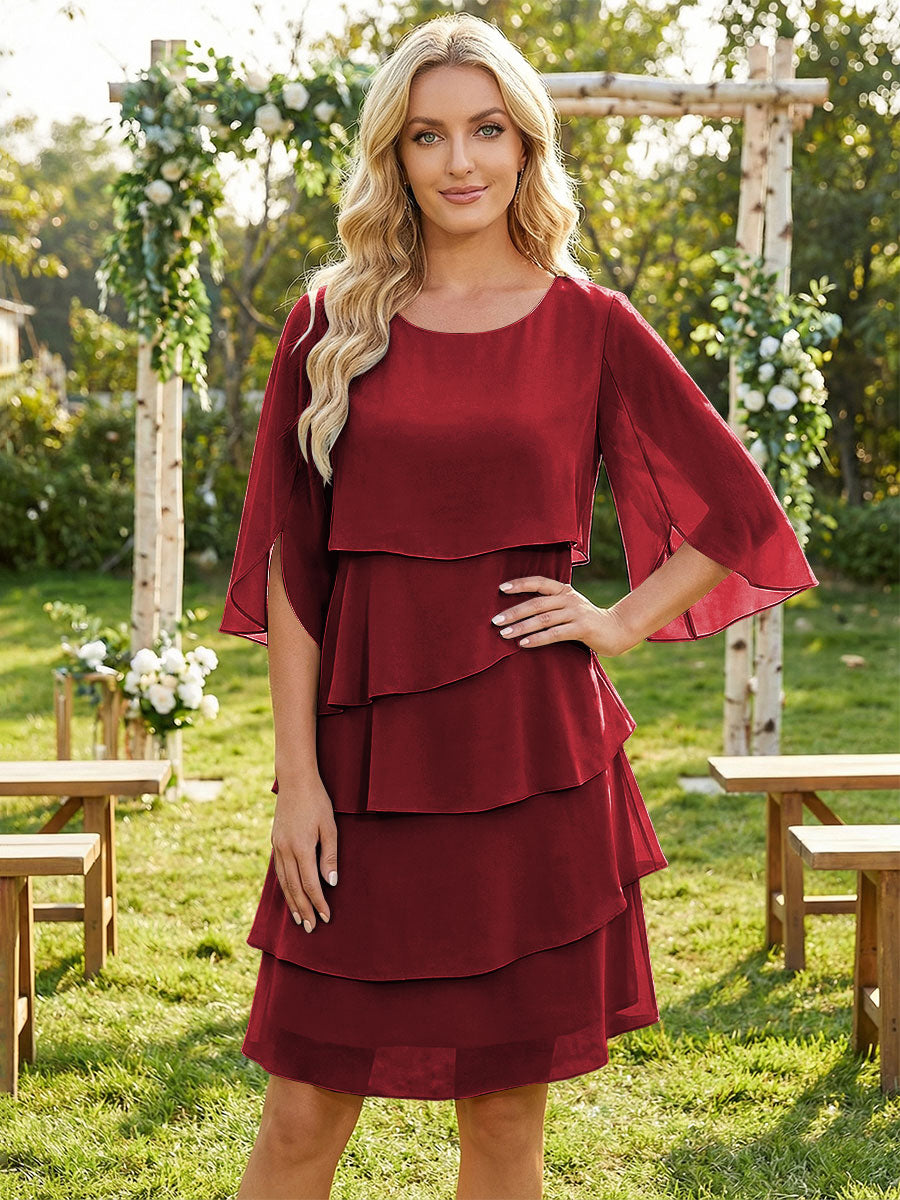 Chiffon A-Line Crew Neck Tiered Mother of the Bride Dresses