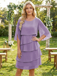 Chiffon A-Line Crew Neck Tiered Mother of the Bride Dresses