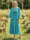 Chiffon Crew Neck Pleated 3 Pieces Mother of the Bride Dresses with Jacket
