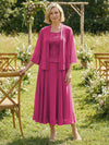 Chiffon Crew Neck Pleated 3 Pieces Mother of the Bride Dresses with Jacket