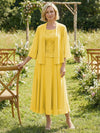 Chiffon Crew Neck Pleated 3 Pieces Mother of the Bride Dresses with Jacket
