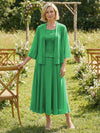 Chiffon Crew Neck Pleated 3 Pieces Mother of the Bride Dresses with Jacket