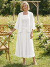 Chiffon Crew Neck Pleated 3 Pieces Mother of the Bride Dresses with Jacket