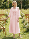 Chiffon Crew Neck Pleated 3 Pieces Mother of the Bride Dresses with Jacket