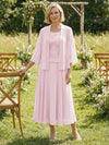 Chiffon Crew Neck Pleated 3 Pieces Mother of the Bride Dresses with Jacket