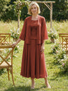 Chiffon Crew Neck Pleated 3 Pieces Mother of the Bride Dresses with Jacket