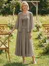 Chiffon Crew Neck Pleated 3 Pieces Mother of the Bride Dresses with Jacket