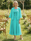 Chiffon Crew Neck Pleated 3 Pieces Mother of the Bride Dresses with Jacket