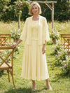 Chiffon Crew Neck Pleated 3 Pieces Mother of the Bride Dresses with Jacket
