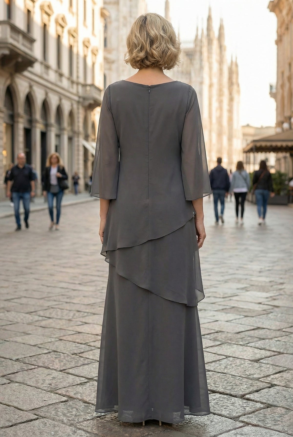 Chiffon A-Line Crew Neck Tiered Mother of the Bride Dresses