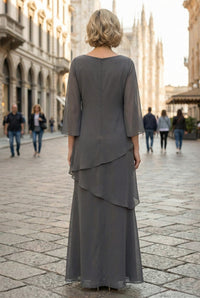 Chiffon A-Line Crew Neck Tiered Mother of the Bride Dresses