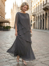 Chiffon A-Line Crew Neck Tiered Mother of the Bride Dresses