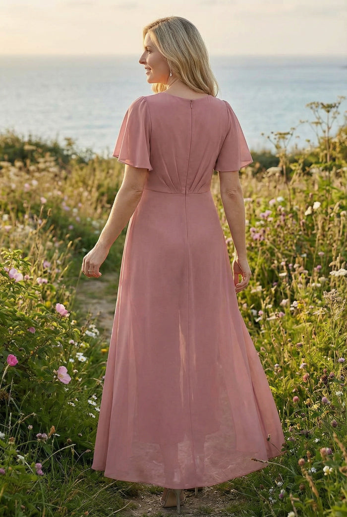 Chiffon Crew Neck Pleated 2 Pieces Mother of the Bride Pantsuits