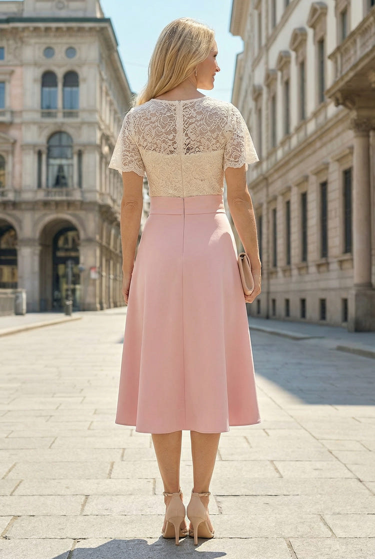 Satin A-Line Crew Neck Lace Mother of the Bride Dresses
