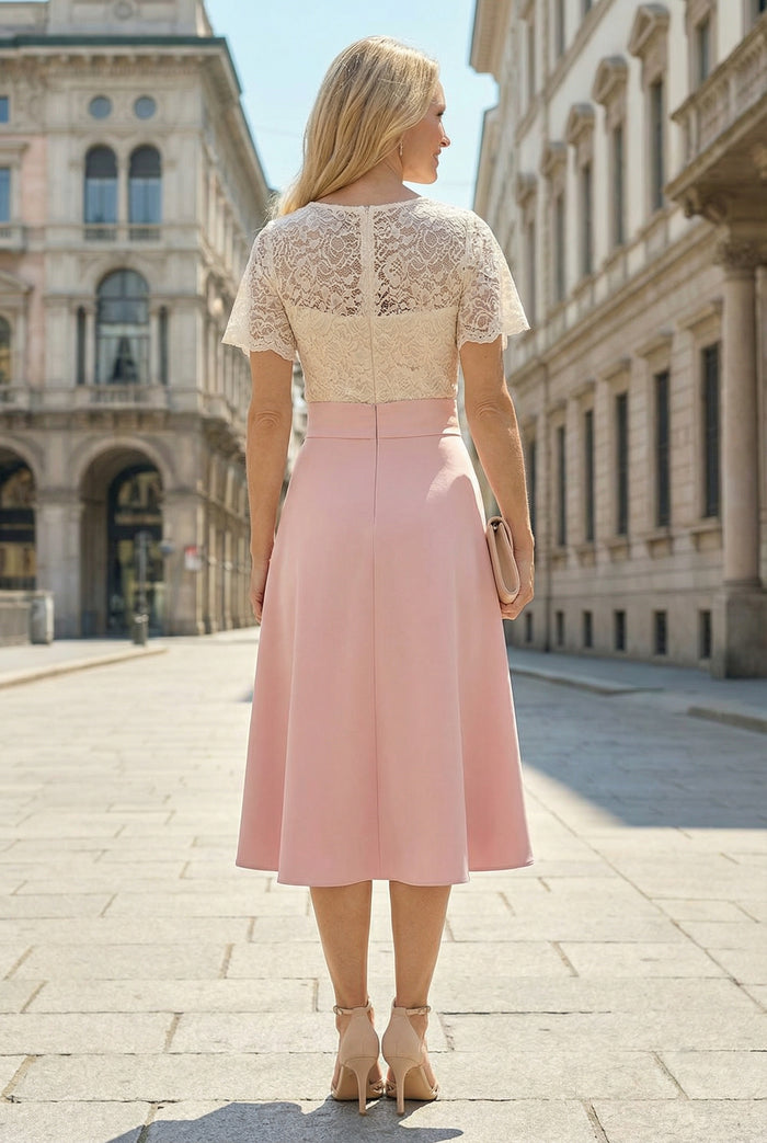 Satin A-Line Crew Neck Lace Mother of the Bride Dresses