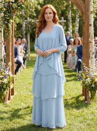 Chiffon Tiered 2 Piece Mother of the Bride Dresses with Wraps