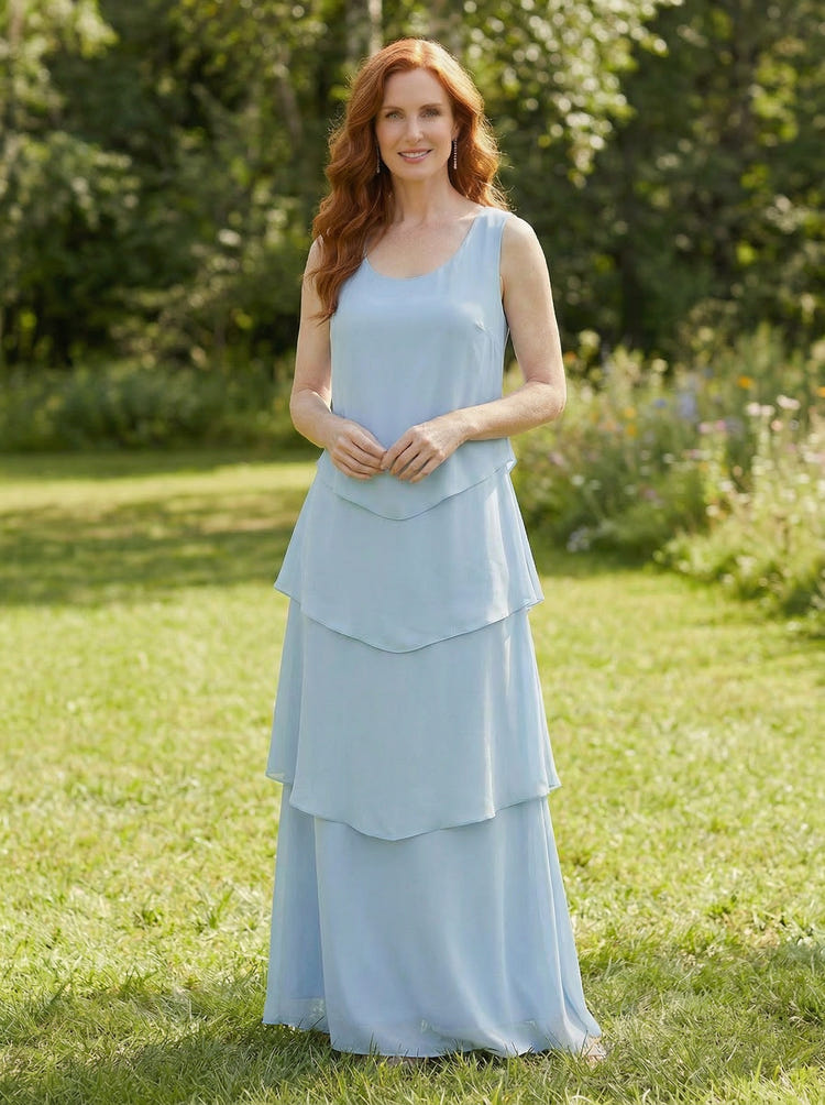 Chiffon Tiered 2 Pieces Mother of the Bride Dresses with Jacket