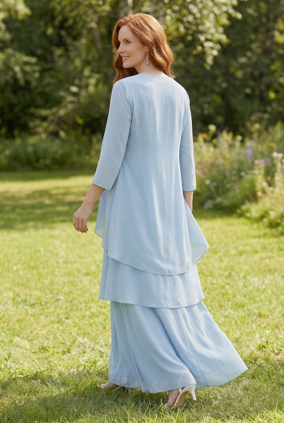 Chiffon Tiered 2 Piece Mother of the Bride Dresses with Wraps